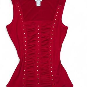 Red and gold studded sleeveless tank top